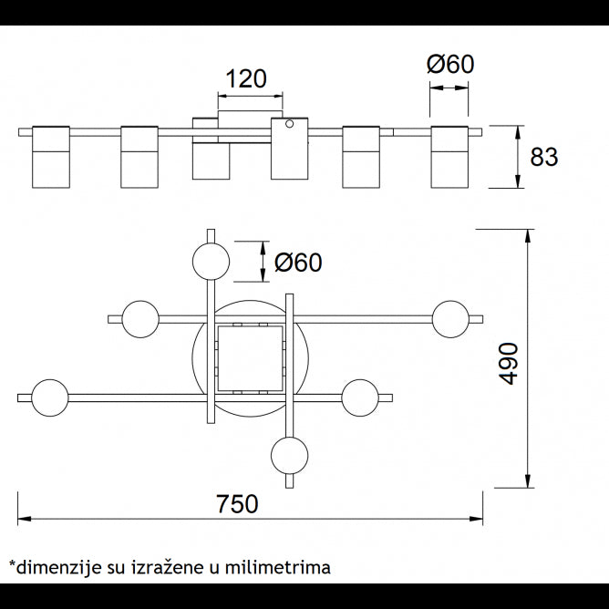 VESTA 378 PLAFONSKA SVETILJKA 6*GU10 MESING/CRNA