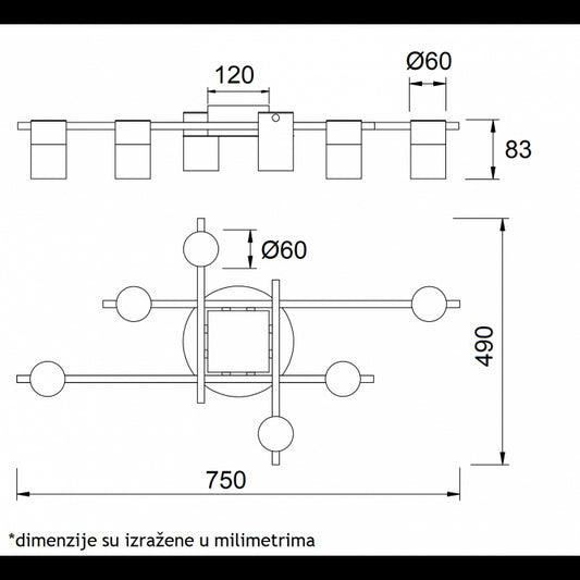 VESTA 378 PLAFONSKA SVETILJKA 6*GU10 MESING/CRNA