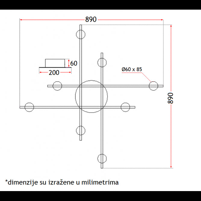 VESTA 379 PLAFONSKA SVETILJKA 8*GU10 MESING/CRNA
