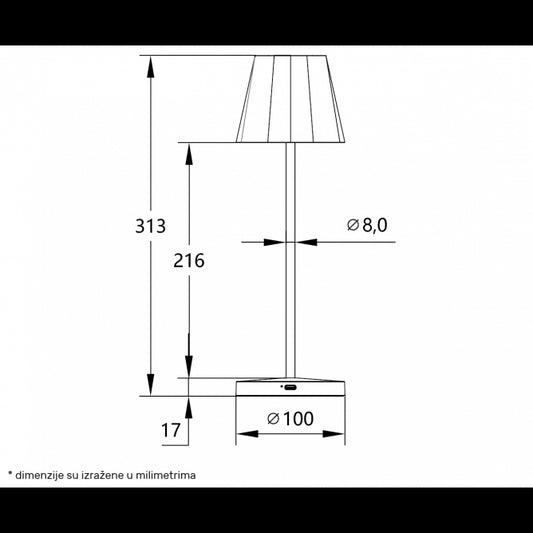 STONA LAMPA PUNJIVA 13T25 3W 3000K IP44 SIVA