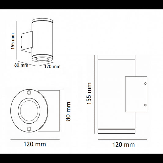 SVETILJKA JM-2102 ZIDNA CRNA 2*GU10 IP65