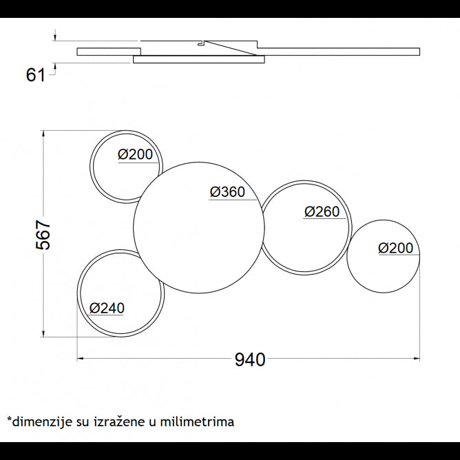 VESTA 373 PLAFONSKA SVETILJKA LED 65W 3000K CRNA