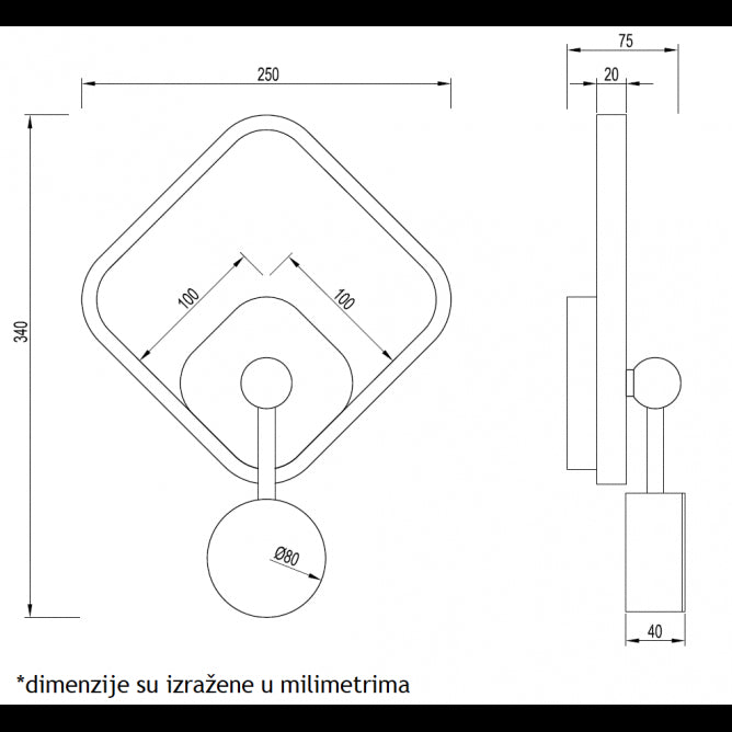 VESTA 466 ZIDNA LAMPA 15W 3000K CRNA/BRUSENO ZLATO