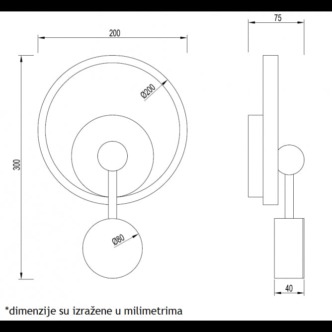 VESTA 468 ZIDNA LAMPA 15W 3000K CRNA/BRUSENO ZLATO