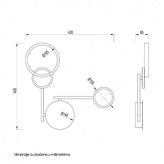 VESTA 473 ZIDNA LAMPA 16W 3000K BRUSENO ZLATO