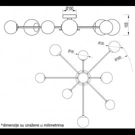 VESTA 539 PLAFONSKA SVETILJKA 8*G9 CRNA/MESING