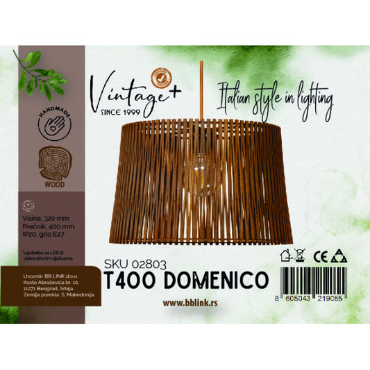 VINTAGE DOMENICO T400 VISILICA 1*E27 (O 400 mm, h-320 mm) - SKU02803