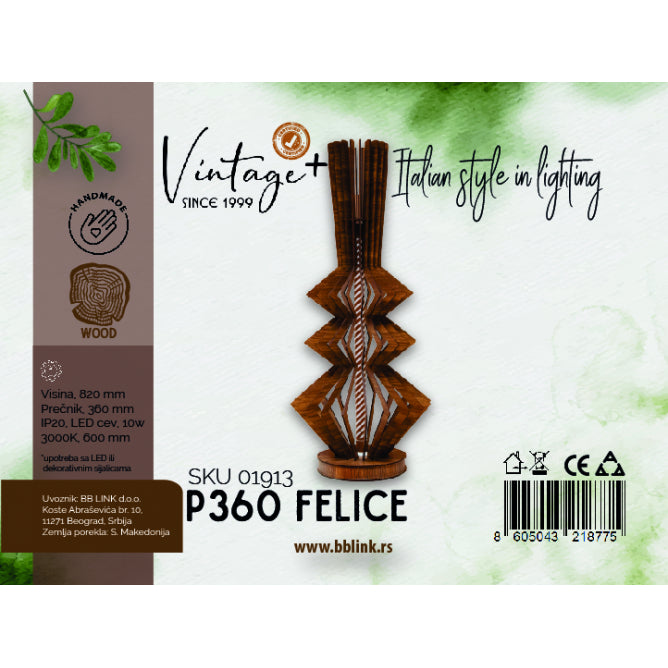 VINTAGE FELICE P360 PODNA LAMPA 10W 3000K (O 360 mm, h-820 mm) - SKU01913