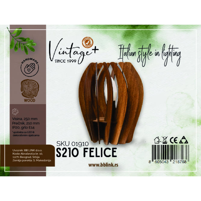 VINTAGE FELICE S210 STONA LAMPA 1*E14 (O 210 mm, h-250 mm) - SKU01910