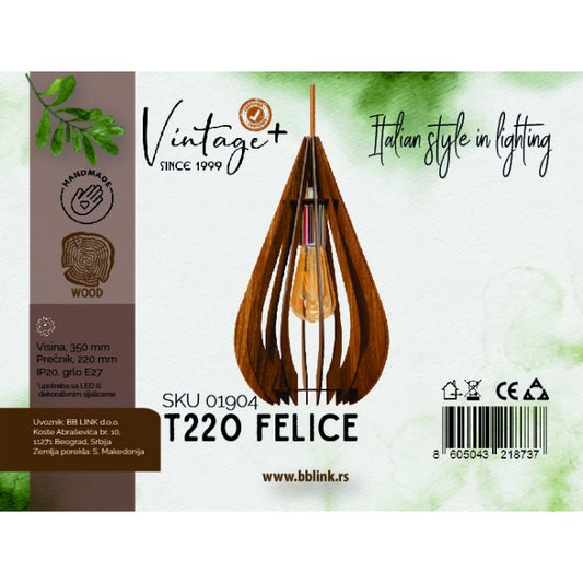 VINTAGE FELICE T220 VISILICA 1*E27 (O 220 mm, h-350 mm) - SKU01904