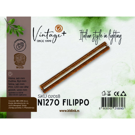 VINTAGE FILIPPO N1270 ZIDNA LAMPA 18W 4000K (1270x140x140 mm) - SKU02018