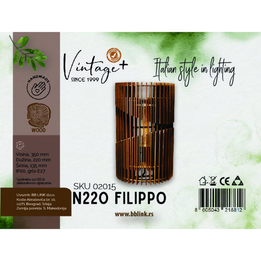 VINTAGE FILIPPO N220 ZIDNA LAMPA 1*E27 (220x135x350 mm) - SKU02015
