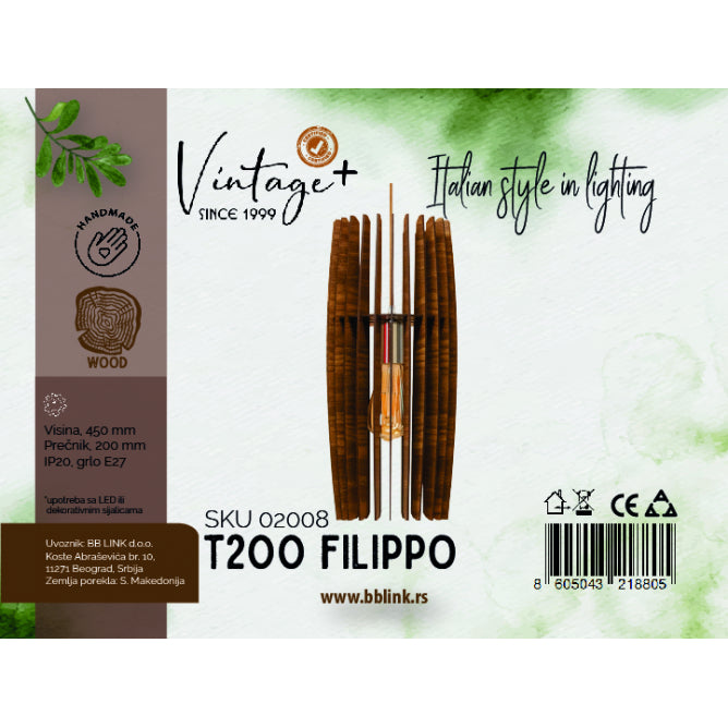 VINTAGE FILIPPO T200 VISILICA 1*E27 (O 200 mm, h-450 mm) - SKU02008