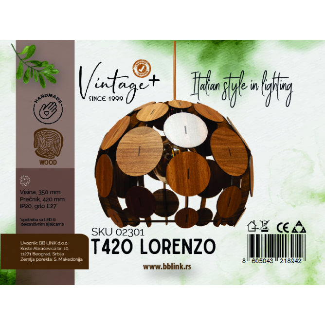 VINTAGE LORENZO T420 VISILICA 1*E27 (O 420 mm, h-350 mm) - SKU02301