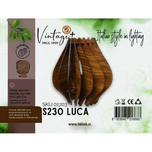 VINTAGE LUCA S230 STONA LAMPA 1*E14 (O 230 mm, h-250 mm) - SKU01703