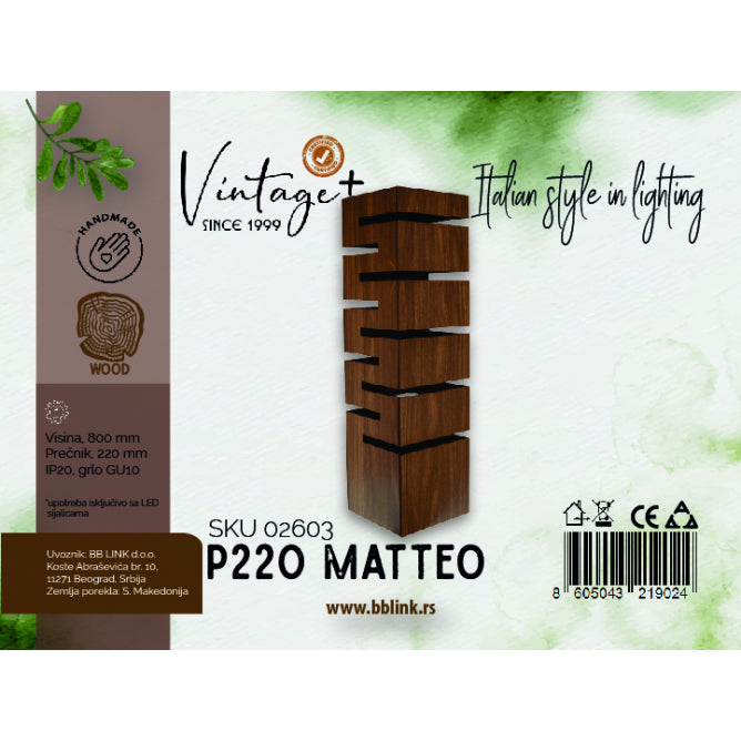 VINTAGE MATTEO P220 PODNA LAMPA 1*GU10 (O 220 mm, h-800 mm) - SKU02603