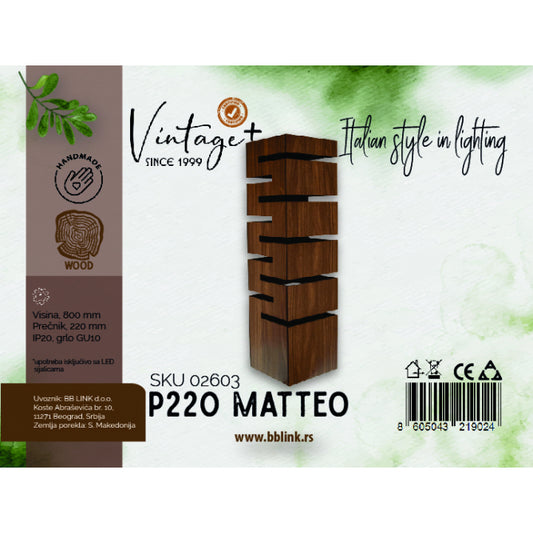 VINTAGE MATTEO P220 PODNA LAMPA 1*GU10 (O 220 mm, h-800 mm) - SKU02603