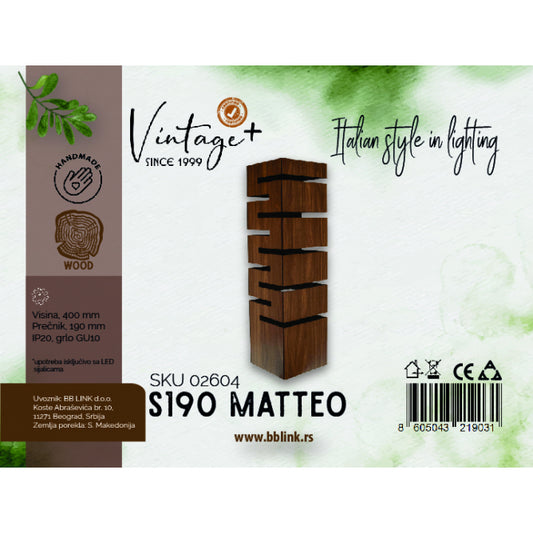 VINTAGE MATTEO S190 STONA LAMPA 1*GU10 (O 190 mm, h-400 mm) - SKU02604